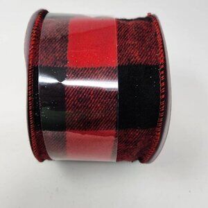 Celebrate In red black buffalo check flannel wired ribbon 3.5" x 25' Christmas